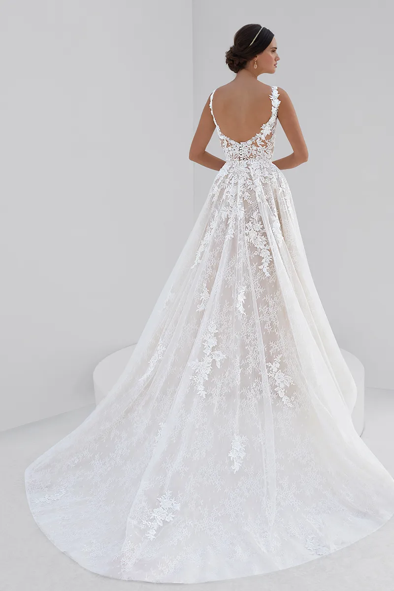Brautkleid Vintage/Boho: Classic Simple A Linie Body Skirt Ivory Sheer Beading Lace Tulle