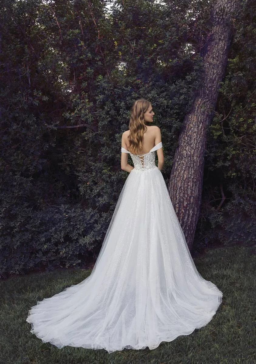 Brautkleid Vintage/Boho: Glam Romantic A Linie Schnürung Sparkle Tulle Ivory