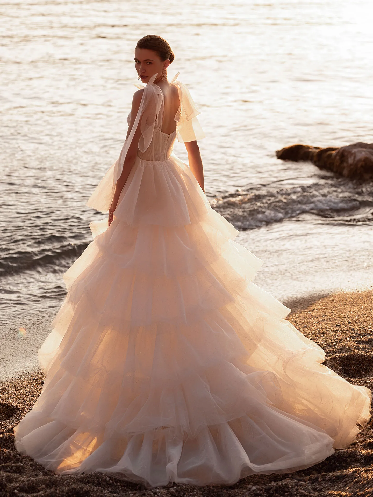 Brautkleid Vintage/Boho: Glam Romantic Ivory Sheer Sparkling Tulle