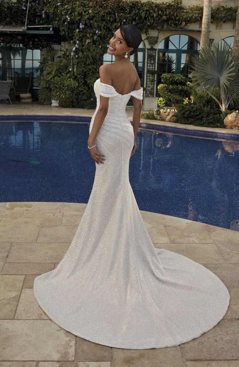 Brautkleid Luxusbraut: Bridaldress Glam Flared Beading, Tulle Long Sleeves