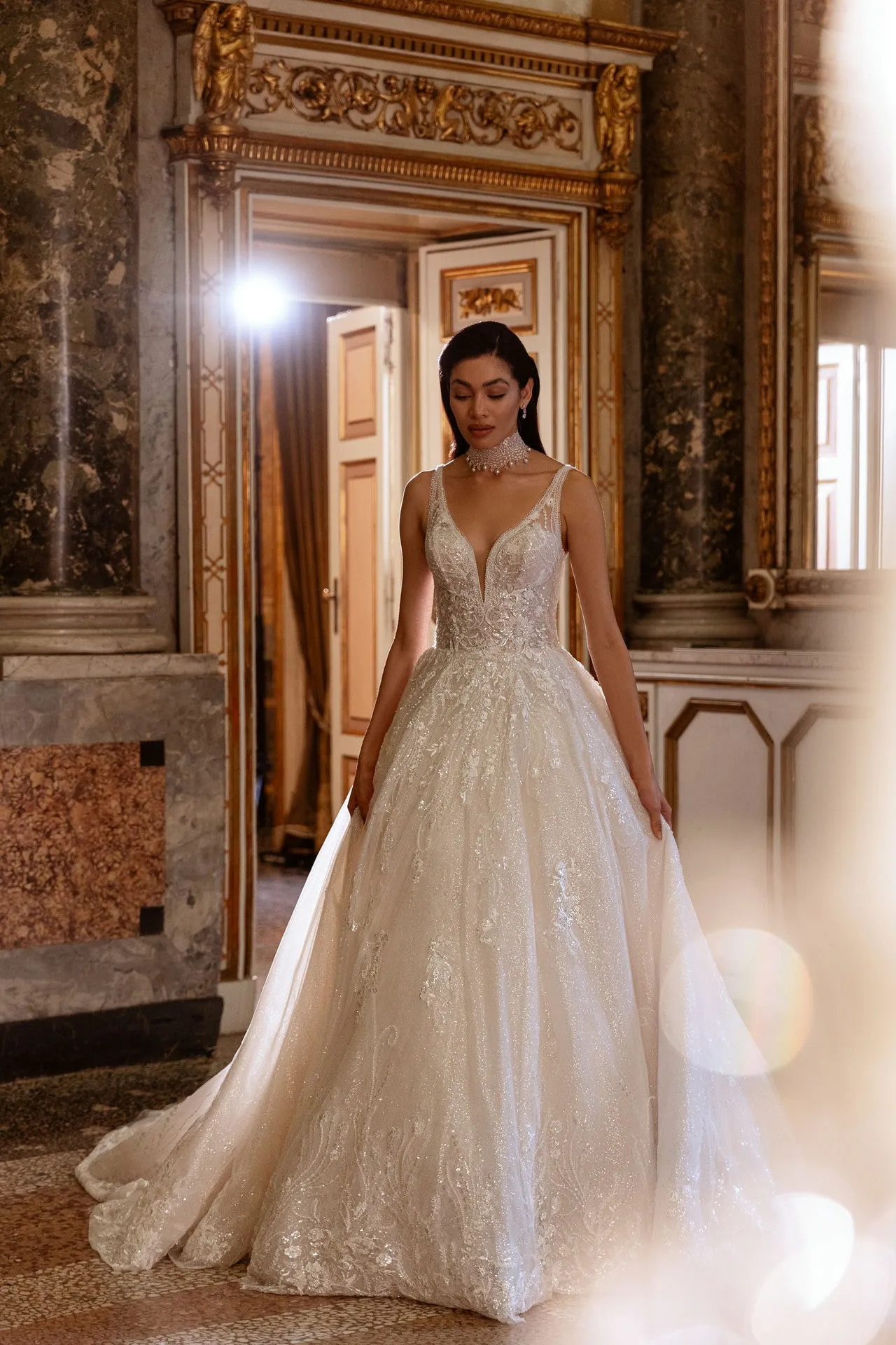 Brautkleid Luxusbraut: Bridaldress Style Princess Ball Gown Lace, Sparkling Tulle
