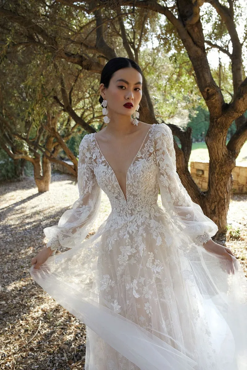 Brautkleid Luxusbraut: Romantic A Linie Long Sleeves White