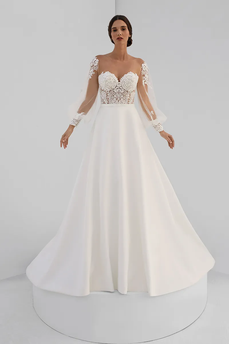 Brautkleid Mix and Match: Glam Romantic A Linie Ivory Body And Skirt Lace Satin