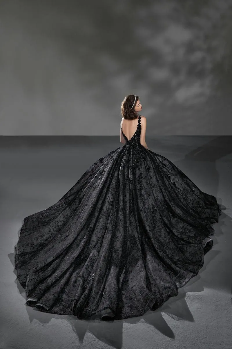 Schwarzes Brautkleid: Ball Gown Princess Black Back View