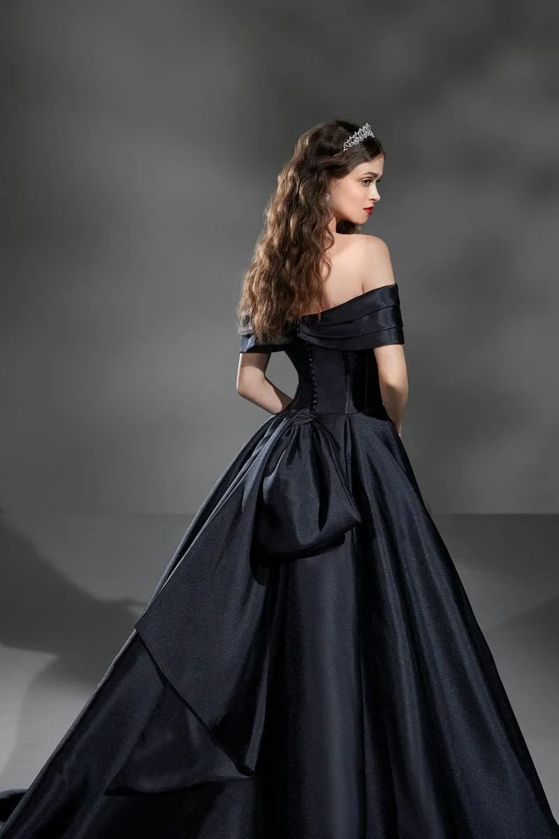 Schwarzes Brautkleid: Ball Gown Princess Black Mikado Back View