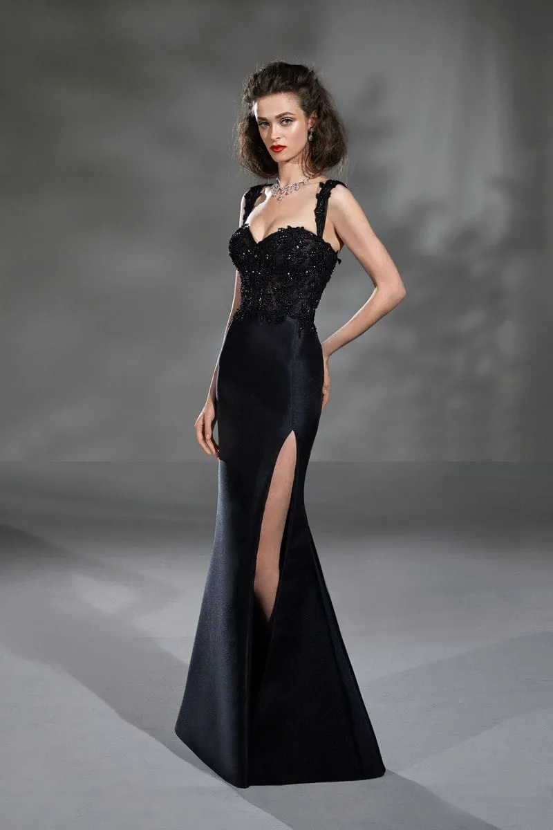 Schwarzes Brautkleid: Glam Flared Black Mikado Slit Off The Shoulder Strapless