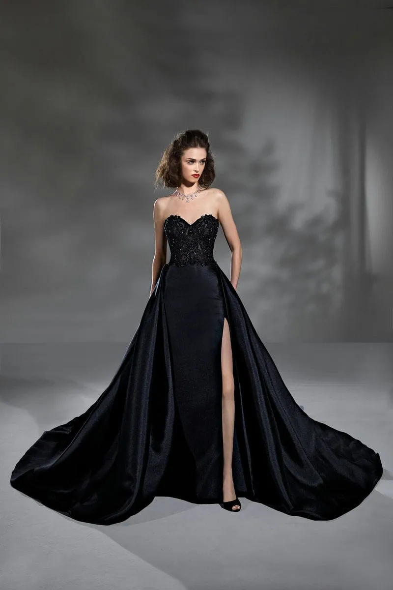 Schwarzes Brautkleid: Glam Flared Off The Shoulder Strapless Sweetheart Black