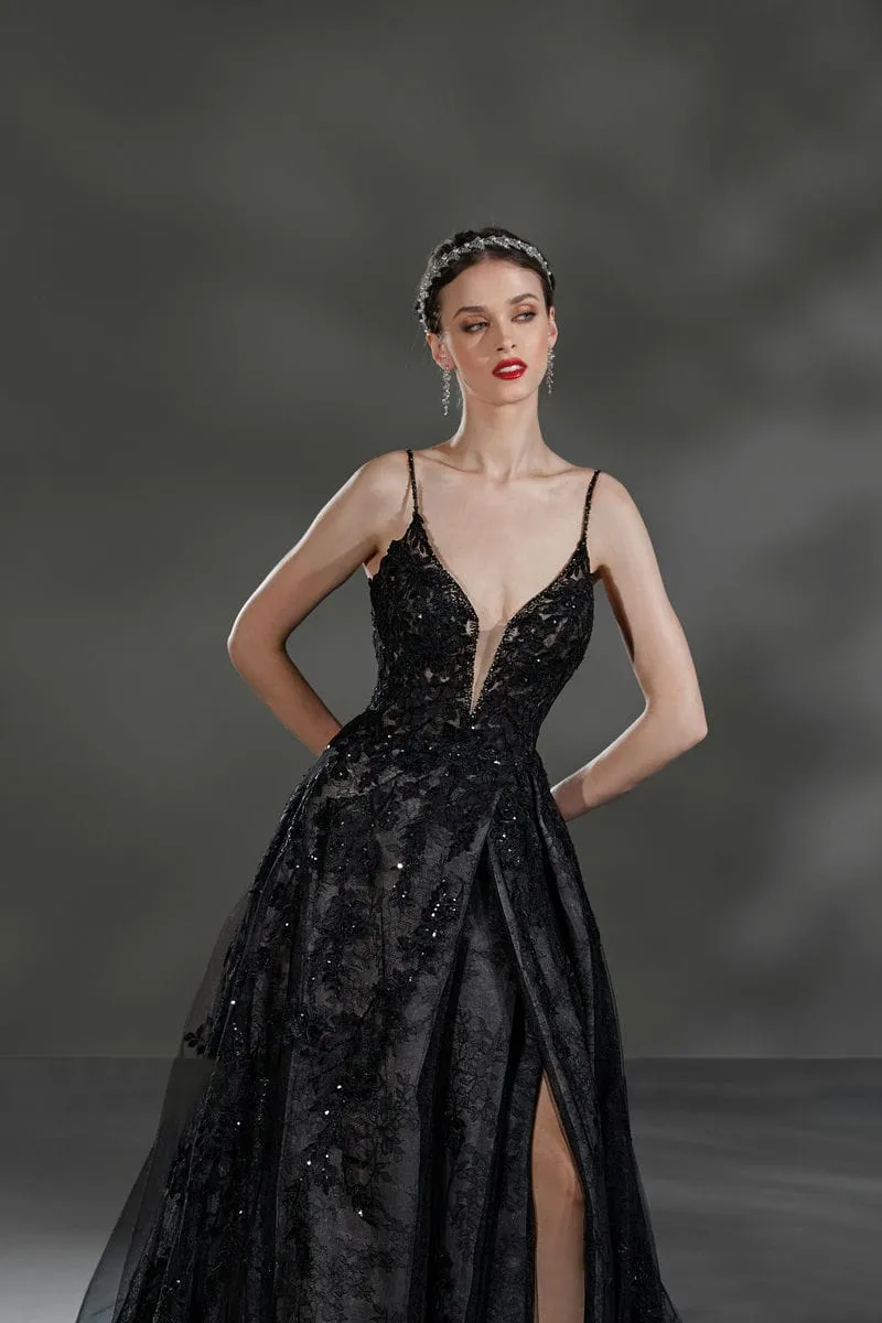 Schwarzes Brautkleid: Glam Princess A Linie Beading Lace Black Natural