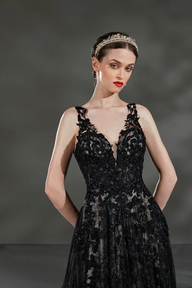 Schwarzes Brautkleid: Glam Princess Beading Lace Black Nude Natural