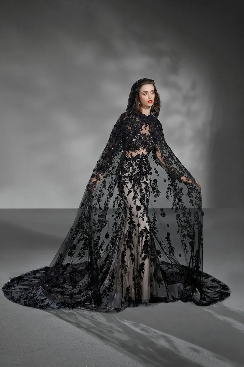 Schwarzes Brautkleid: Glam Romantic Flared Ca 057 Beading Lace Tulle