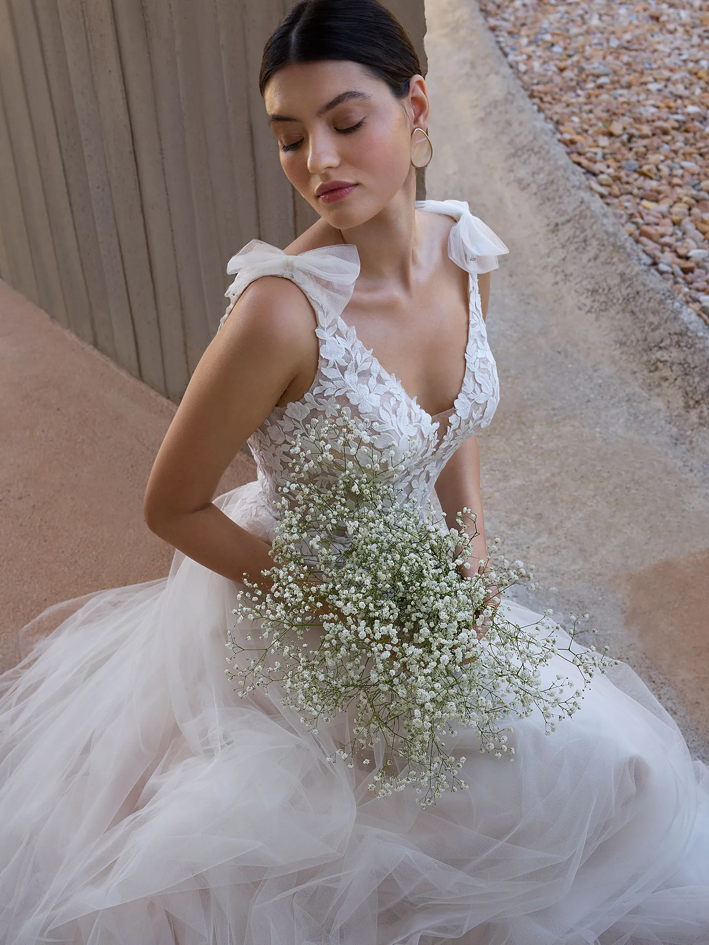 Standesamtkleid: A Linie Romantic Ivory Lace Sparkling Tulle