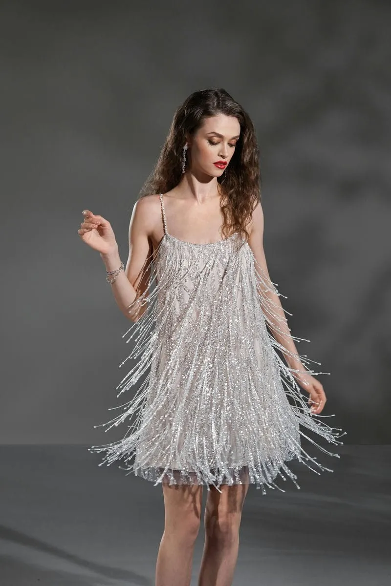 Standesamtkleid: Glam Short Couture Handmade Pearls