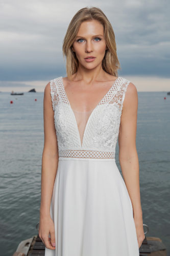 Langes Standesamtkleid Ivory Kollektion 2020 A7203 2 Brautmode Nauheim